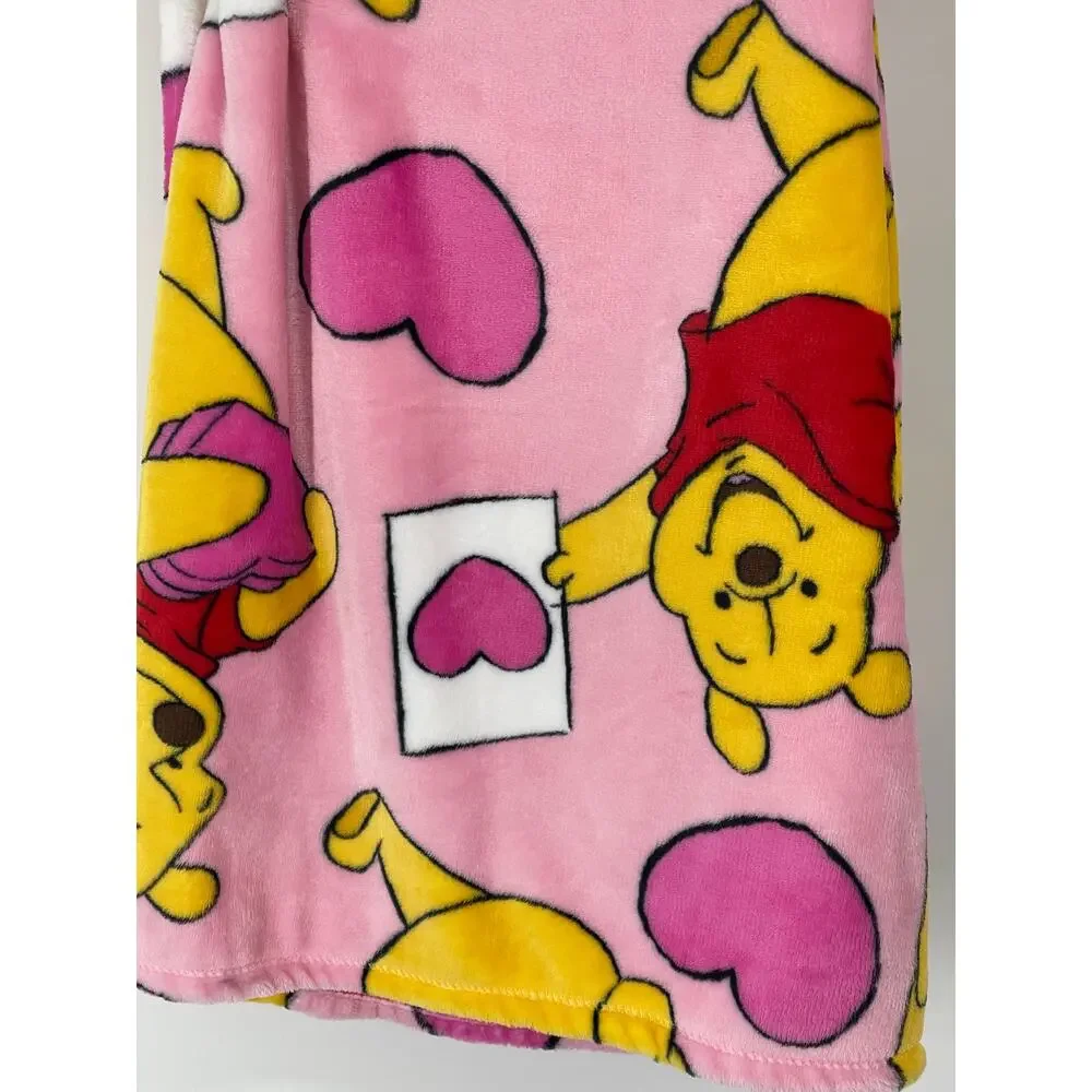 Disney Winnie the Pooh Pink Hearts Plush Throw Blanket 50 x 70 Soft Valentine's